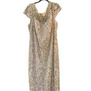 Tadashi Shoji Cream and Gold Lace Gown